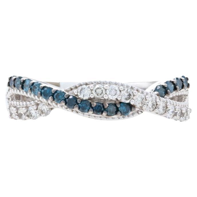 Kallati Blue Diamond Twist Band - White Gold 9k Rnd .60ctw Wedding Ring Treated