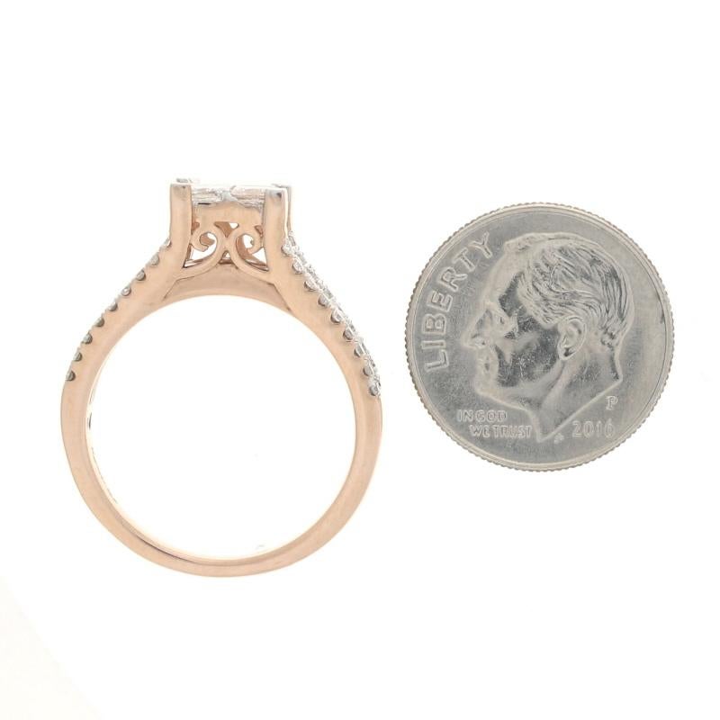 Princess Cut Kallati Diamond Cluster Engagement Ring - Rose Gold 9k Princess & Round 1.50ctw For Sale