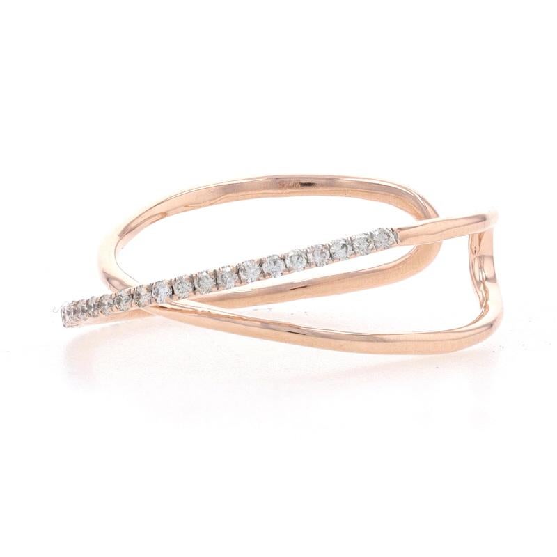 Round Cut Kallati Diamond Crossover Band - Rose Gold 9k Round .10ctw Adjustable Ring For Sale