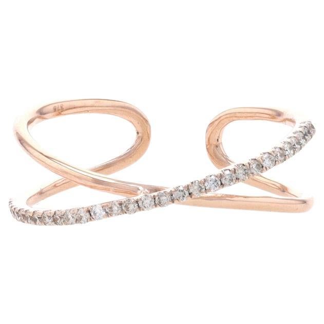 Kallati Diamond Crossover Band - Rose Gold 9k Round .10ctw Adjustable Ring For Sale