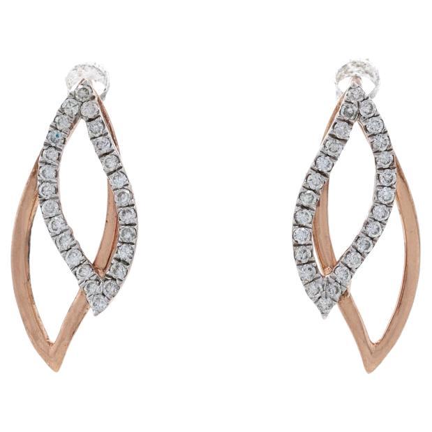 Kallati Diamond Double Leaf Drop Earrings - Rose Gold 9k Round .20ctw Botanical For Sale