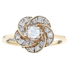 Kallati Diamond Flower Halo Ring - Yellow Gold 9k Round Brilliant Cut .40ctw