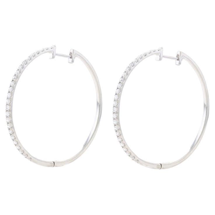 Kallati Diamond Hoop Earrings - White Gold 9k Round Brilliant Cut .60ctw Pierced