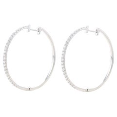 Kallati Diamond Hoop Earrings - White Gold 9k Round Brilliant Cut .60ctw Pierced