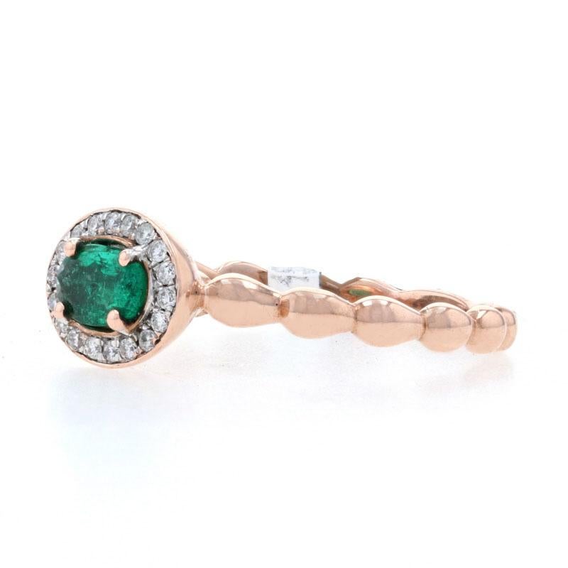 Kallati Emerald & Diamond Halo Ring - Rose Gold 9k Oval Cut .55ctw Engagement In New Condition For Sale In Greensboro, NC