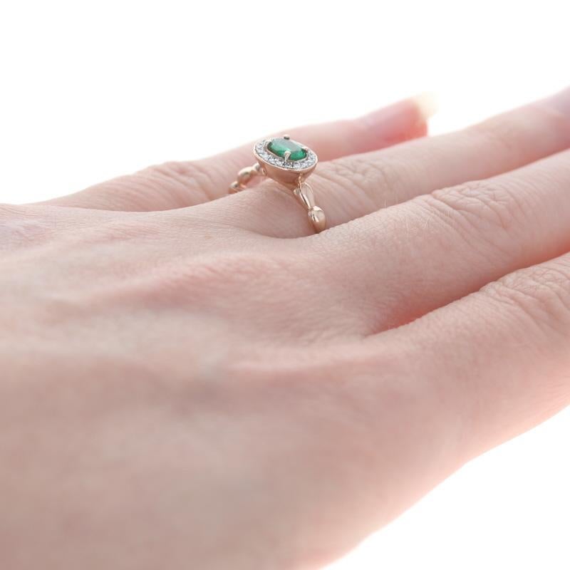 Women's or Men's Kallati Emerald & Diamond Halo Ring - Rose Gold 9k Oval Cut .55ctw Engagement For Sale