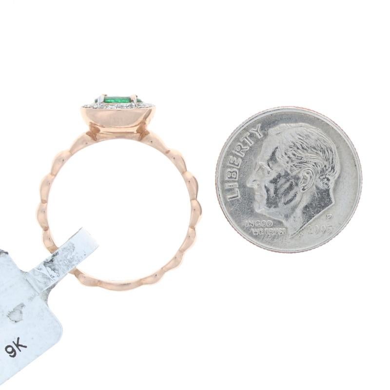 Kallati Emerald & Diamond Halo Ring - Rose Gold 9k Oval Cut .55ctw Engagement For Sale 1