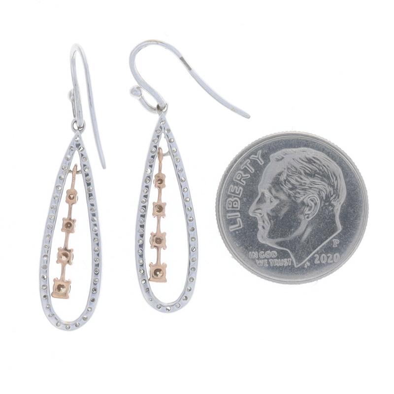 Taille ronde Kallati Boucles d'oreilles pendantes Halo en diamant Brown - Or blanc 9k .60ctw en vente