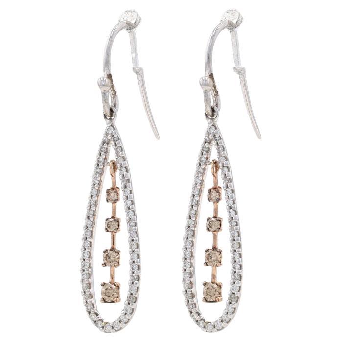 Kallati Fancy Brown Diamond Teardrop Halo Dangle Earrings - White Gold 9k .60ctw For Sale