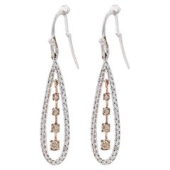 Kallati Fancy Brown Diamond Teardrop Halo Dangle Earrings - White Gold 9k .60ctw