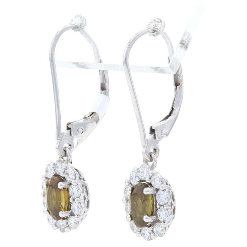Kallati - Boucles d'oreilles pendantes en or blanc 9k avec halo de kyanite et de diamants, ovale 2.00ctw