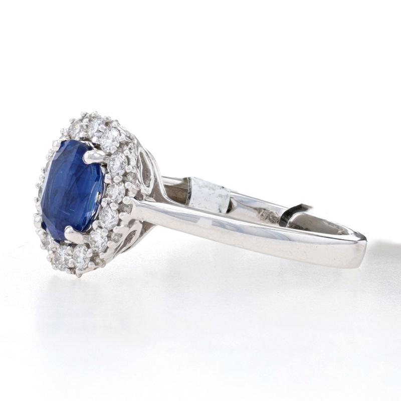 Round Cut Kallati Kyanite & Diamond Halo Ring - White Gold 18k 1.30ctw Engagement For Sale