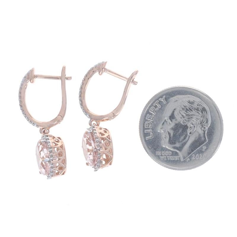Women's Kallati Morganite Diamond Huggie Hoop Halo Dangle Earrings -Rose Gold 9k 3.10ctw For Sale
