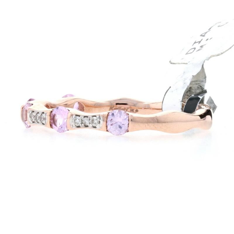 Round Cut Kallati Pink Sapphire & Diamond Band - Rose Gold 9k Round .65ctw Wedding Ring
