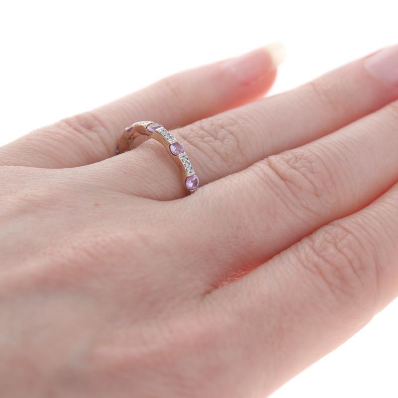Kallati Pink Sapphire & Diamond Band - Rose Gold 9k Round .65ctw Wedding Ring In New Condition In Greensboro, NC