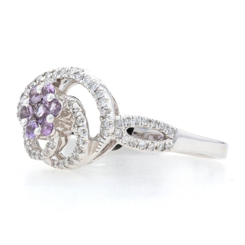 Round Cut Kallati Pink Sapphire & Diamond Floral Cluster Halo Ring White Gold 9k .56ctw For Sale