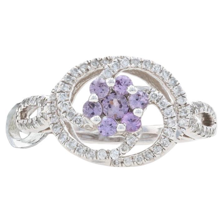 Kallati Pink Sapphire & Diamond Floral Cluster Halo Ring White Gold 9k .56ctw