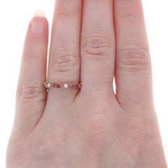Kallati Ruby & Diamond Twist Band - Rose Gold 9k .38ctw Wedding Ring Size 7 1/4