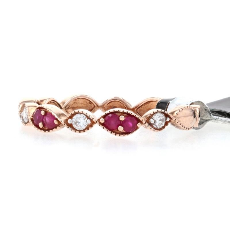 Rose Cut Kallati Ruby & Diamond Twist Band - Rose Gold 9k .38ctw Wedding Ring Size 7 1/4 For Sale