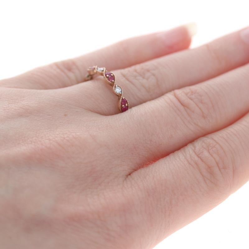 Women's Kallati Ruby & Diamond Twist Band - Rose Gold 9k .38ctw Wedding Ring Size 7 1/4 For Sale