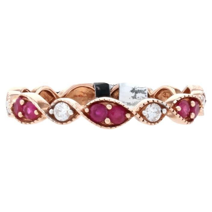 Kallati Ruby & Diamond Twist Band - Rose Gold 9k .38ctw Wedding Ring Size 7 1/4 For Sale