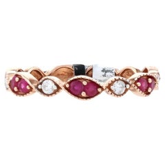 Anello con rubino e diamante Kallati - Anello nuziale in oro rosa 9k .38ctw misura 7 1/4