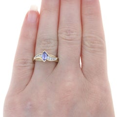 Kallati Tanzanite & Diamond Bypass Ring - Yellow Gold 9k Marquise Cut .50ctw