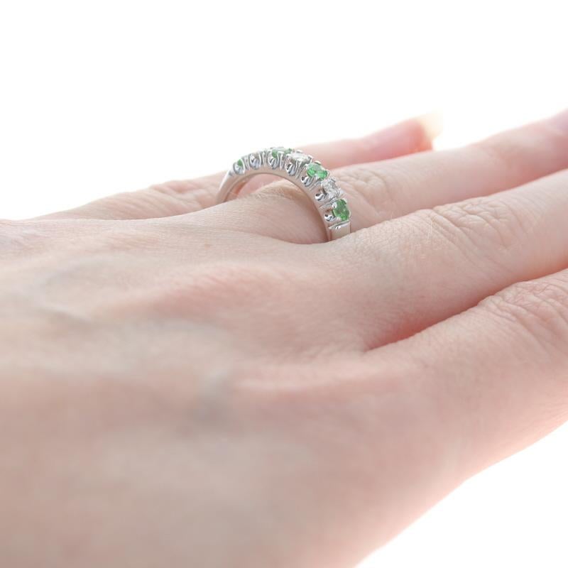 Kallati Tsavorite Garnet & Diamond Band - White Gold 9k Rnd .63ctw Wedding Ring In New Condition For Sale In Greensboro, NC