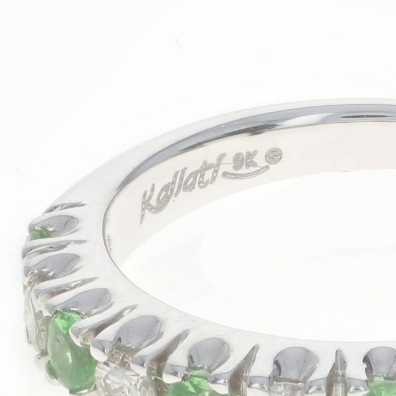 Kallati Tsavorite Garnet & Diamond Band - White Gold 9k Rnd .63ctw Wedding Ring For Sale 1