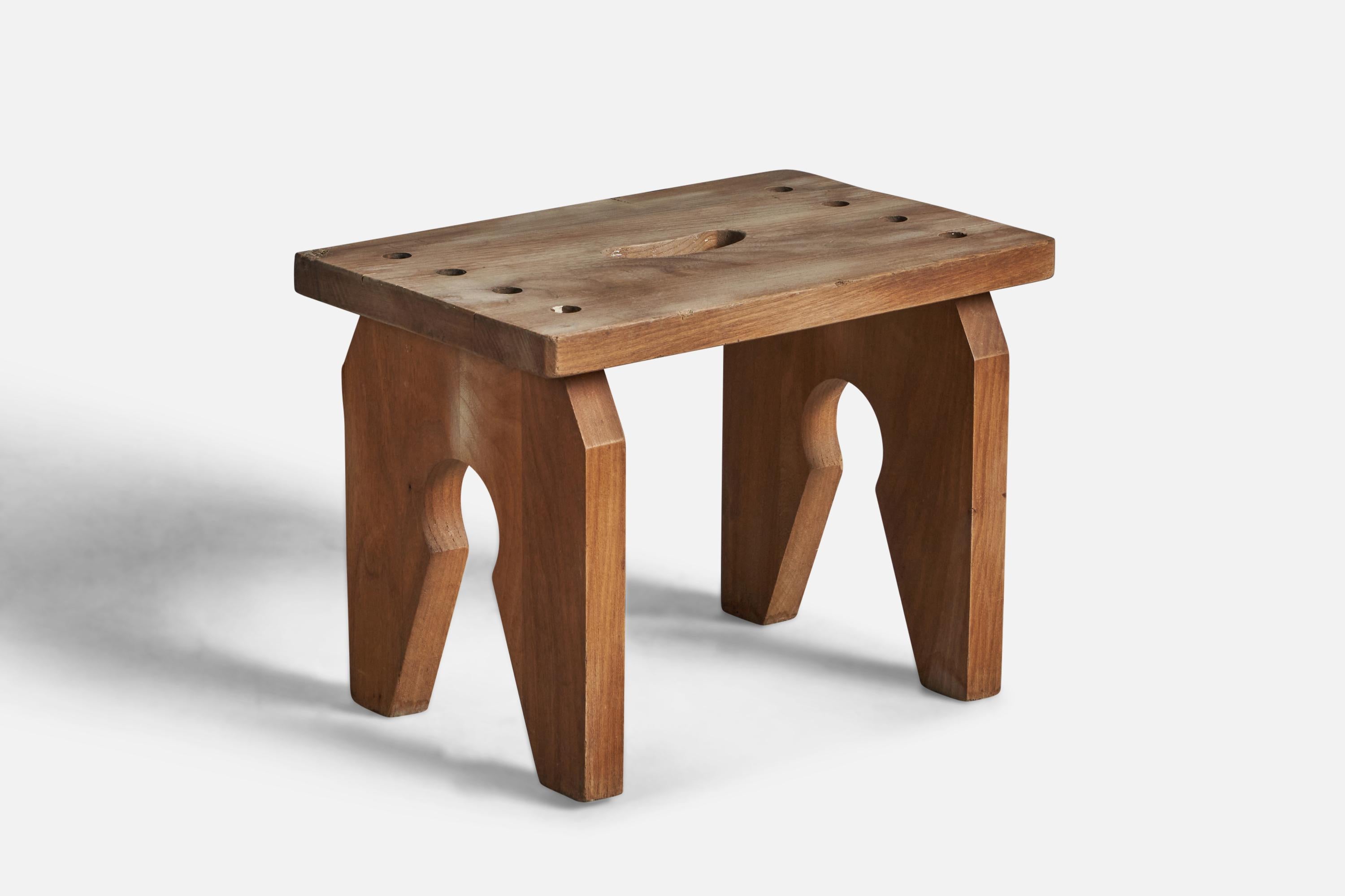 A pine stool, designed and produced by Kalle Langsjö, Sweden, c. 1970s.