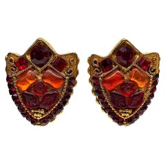 Kallinger, Paris 1980s Jeweled Shield Large Earrings