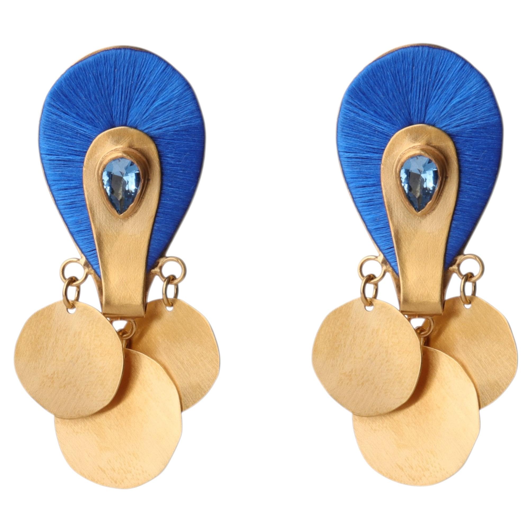 Kally Chandelier Earrings in Silk, Zircon & Vermeil Gold by Katerina Makriyianni For Sale