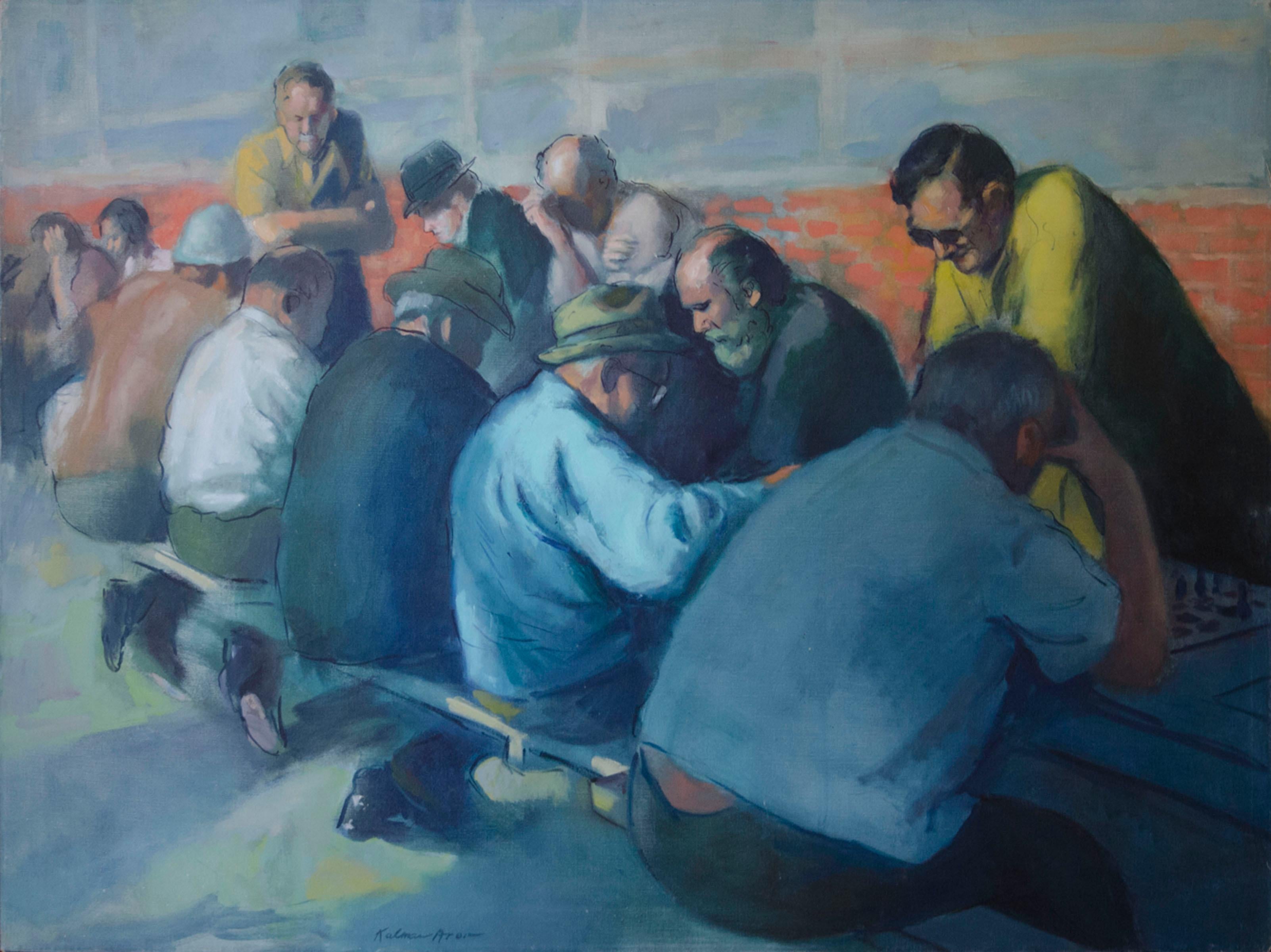 Kalman Aron Figurative Painting - The Chess Players