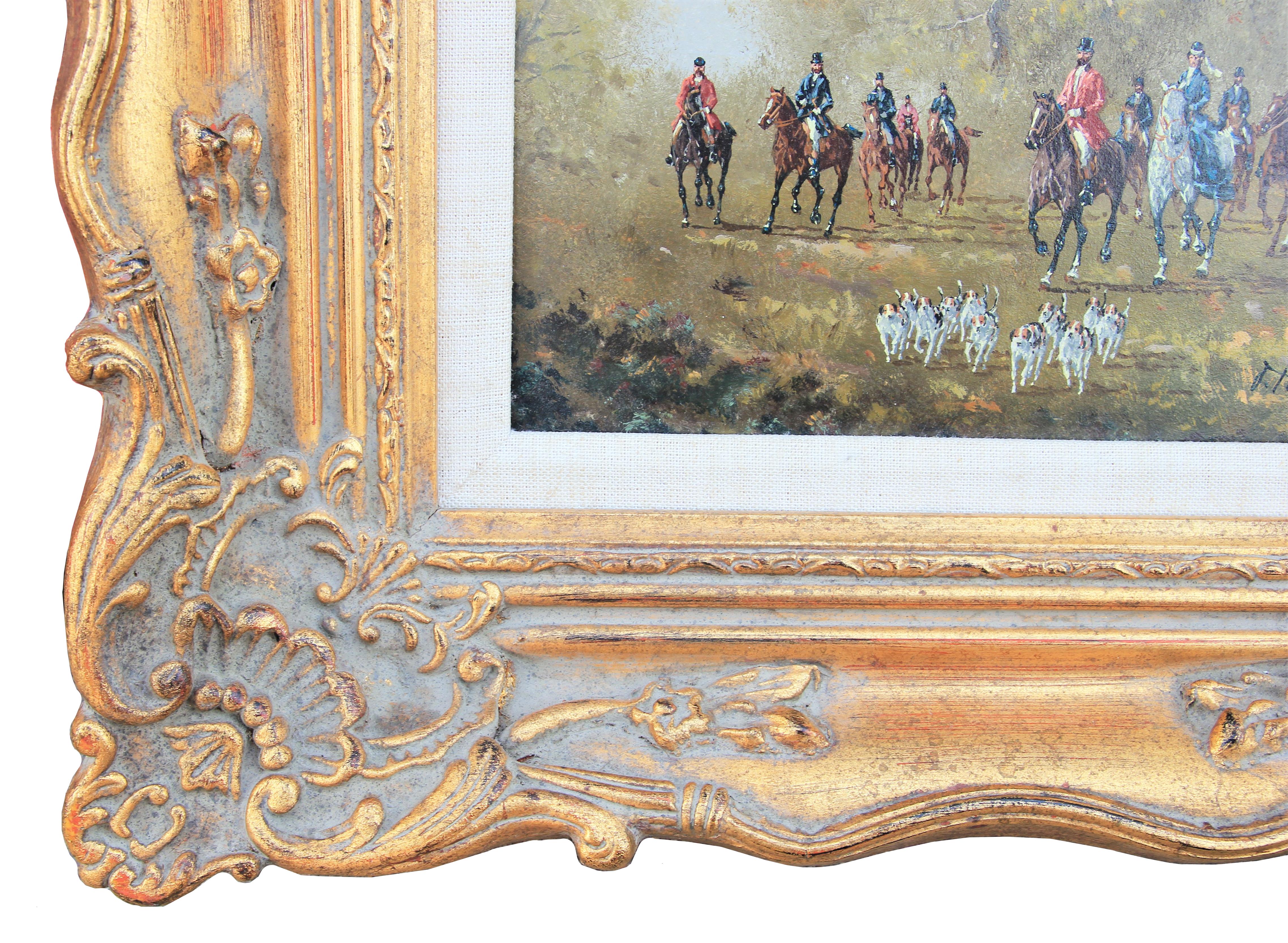 Naturalistic Figurative Landscape Painting of a Mounted Hunting Party with Dogs 1