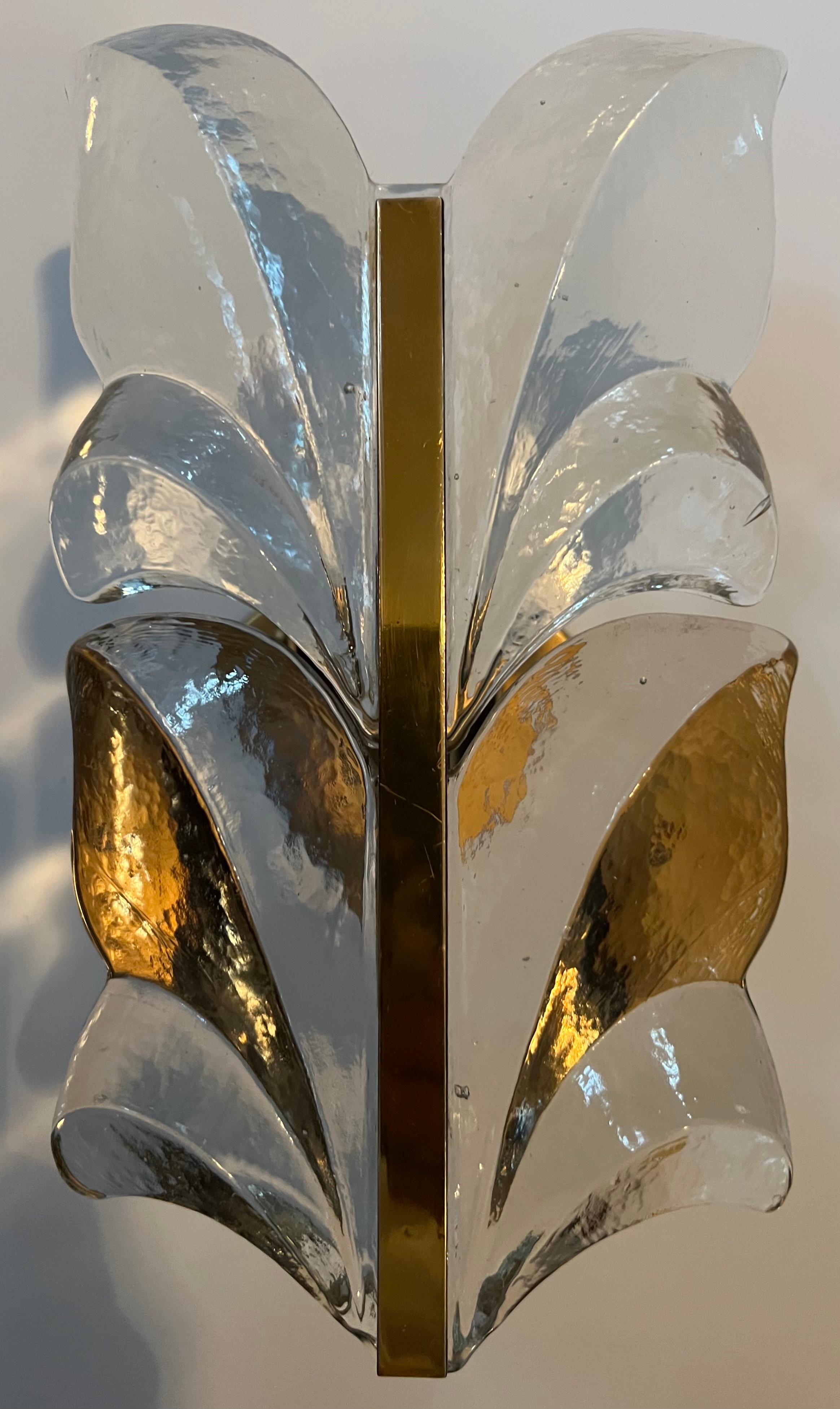 Brass Kalmar 1950 Glass Mid-Century Modern Wall Light For Sale