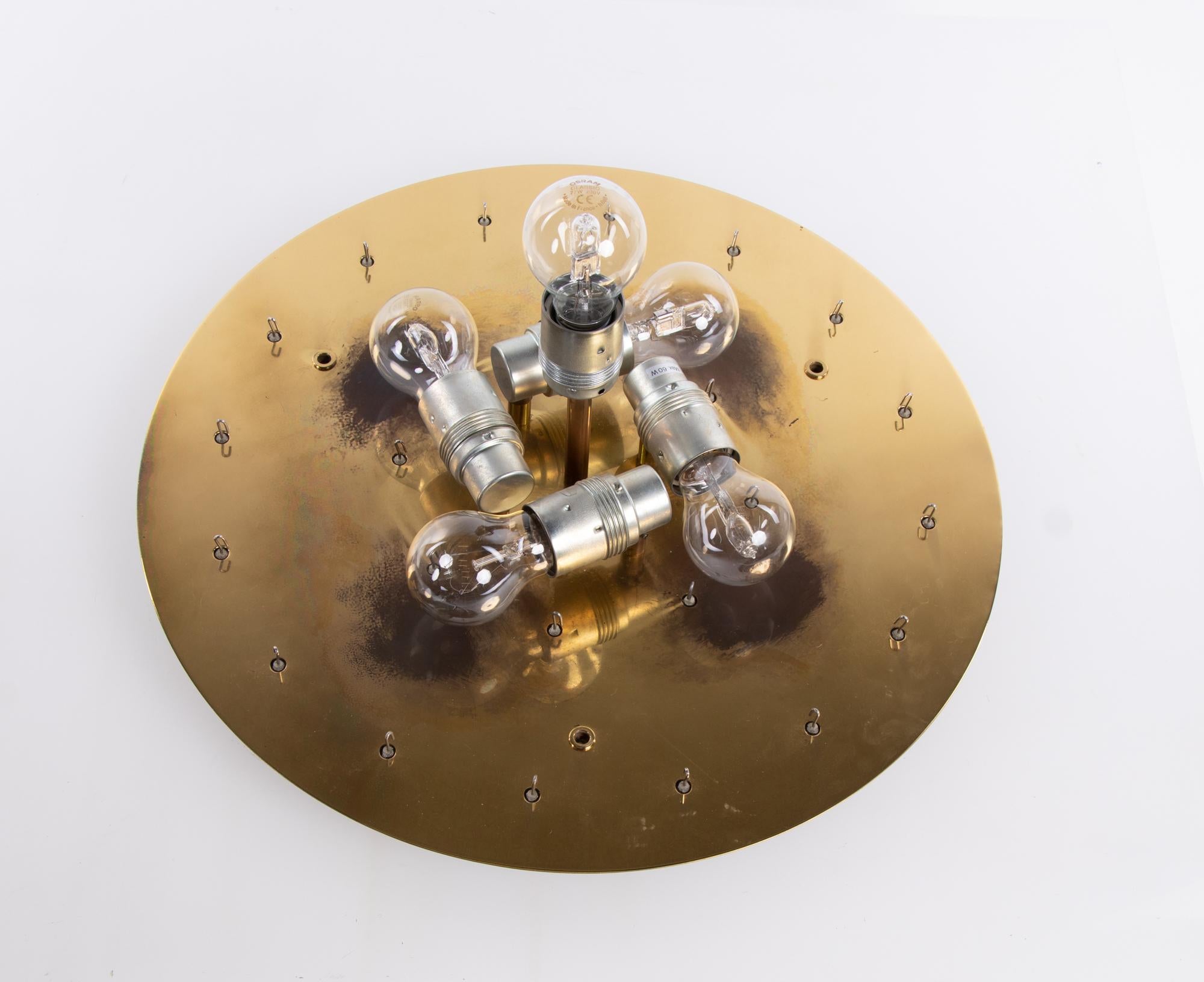 Kalmar Amber Flush Mount Ceiling Light with Venini Tronchi Murano Glass & Brass For Sale 5