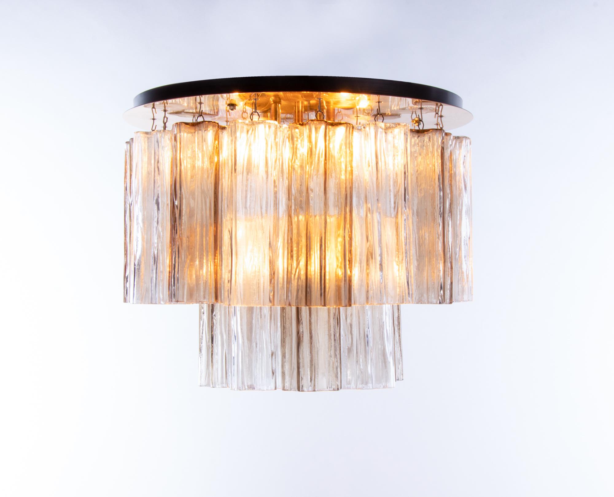 Kalmar Amber Flush Mount Ceiling Light with Venini Tronchi Murano Glass & Brass For Sale 1