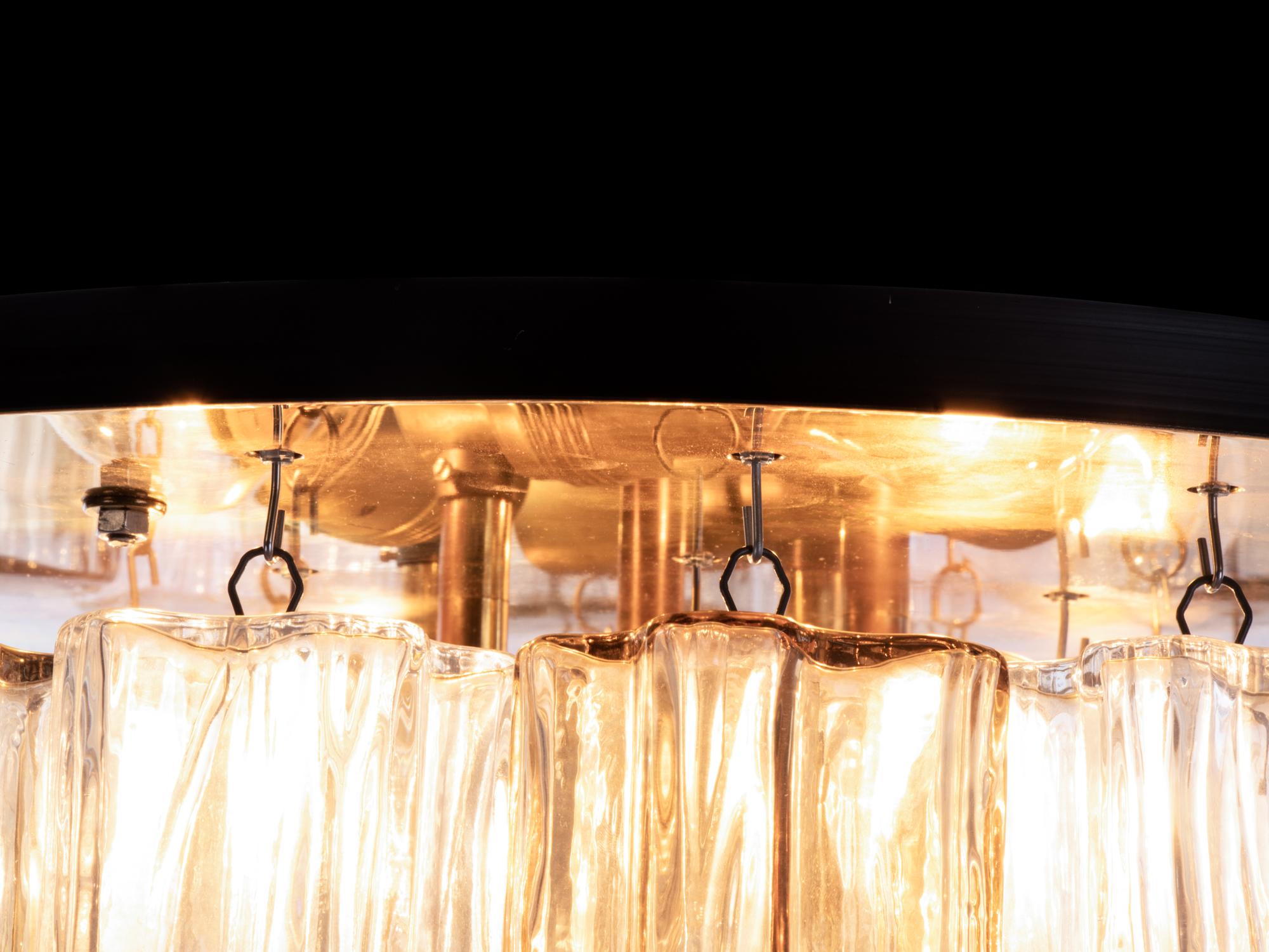 Kalmar Amber Flush Mount Ceiling Light with Venini Tronchi Murano Glass & Brass For Sale 2