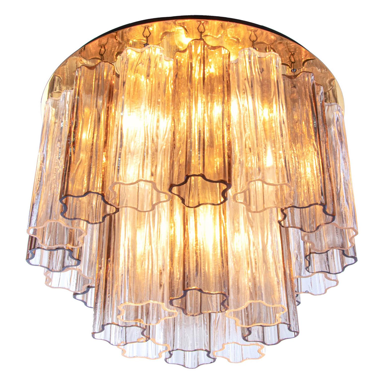 Kalmar Amber Flush Mount Ceiling Light with Venini Tronchi Murano Glass & Brass