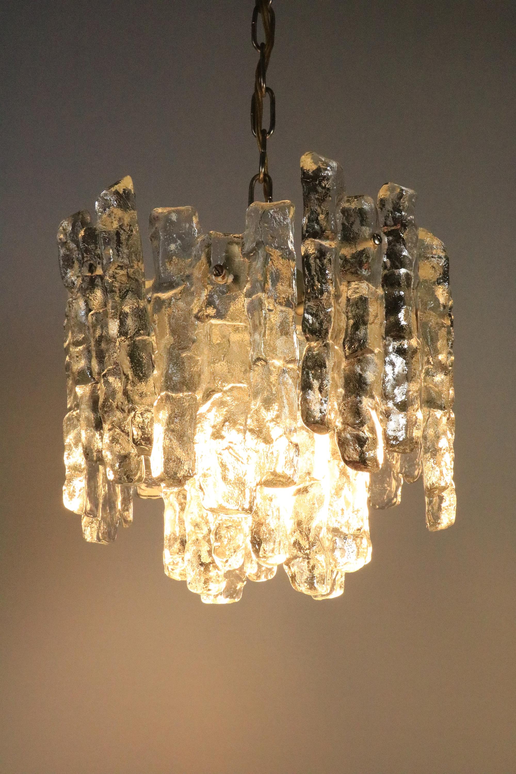 KALMAR Austria Hanging Lamp, Chandelier, Ice Glass, 1970s For Sale 3