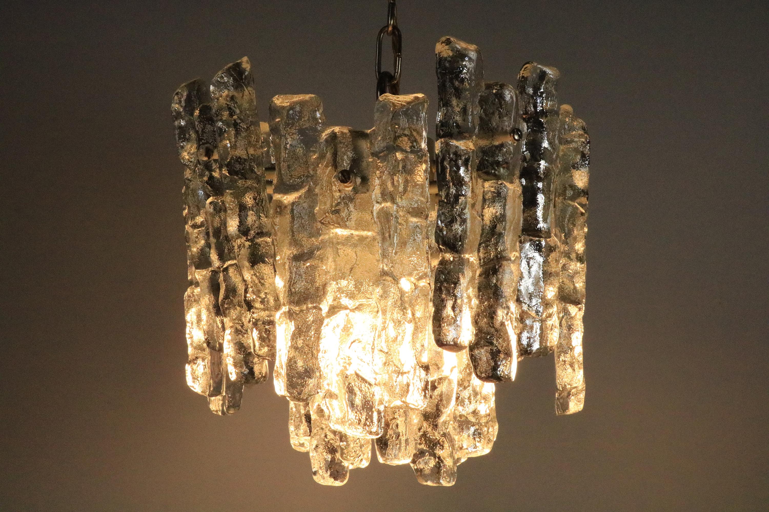 KALMAR Austria Hanging Lamp, Chandelier, Ice Glass, 1970s For Sale 5
