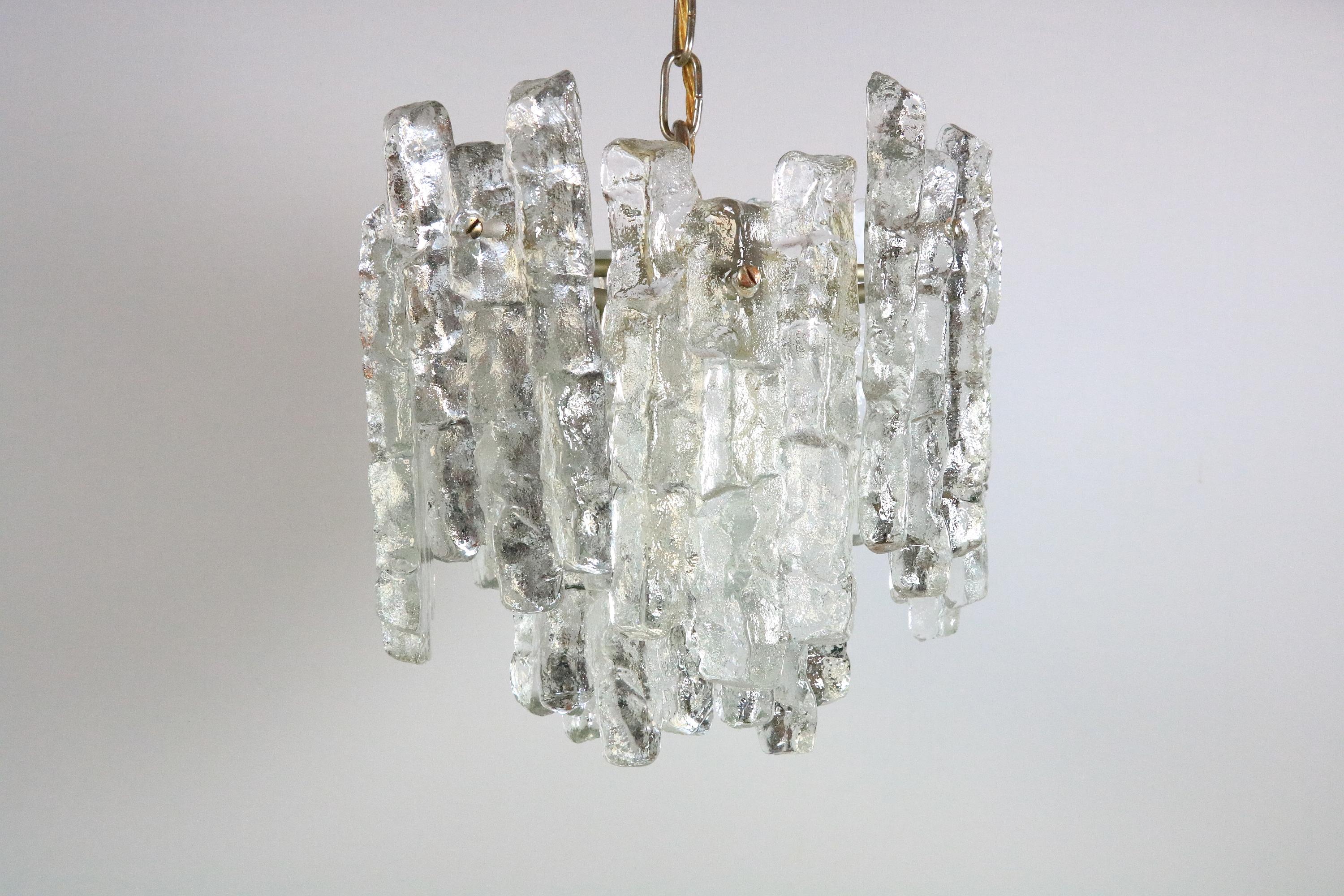KALMAR Austria Hanging Lamp, Chandelier, Ice Glass, 1970s For Sale 6