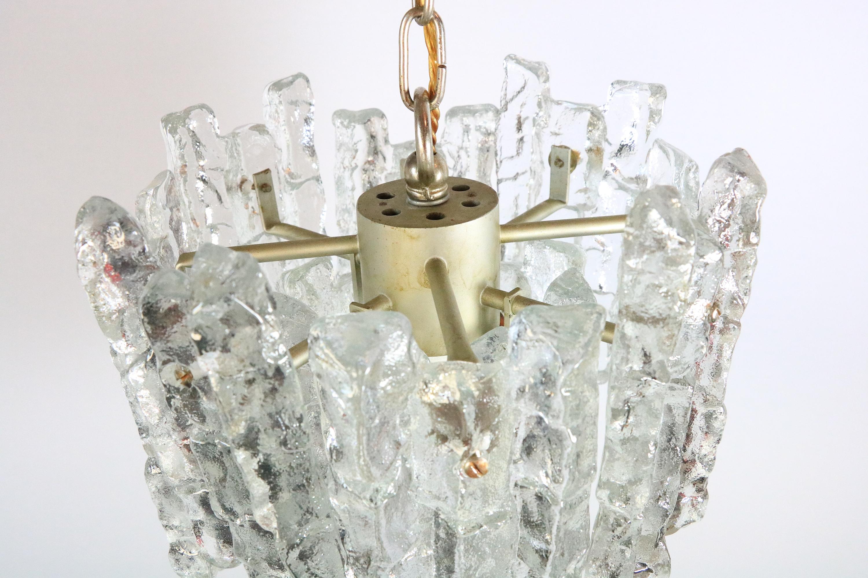 Austrian KALMAR Austria Hanging Lamp, Chandelier, Ice Glass, 1970s For Sale