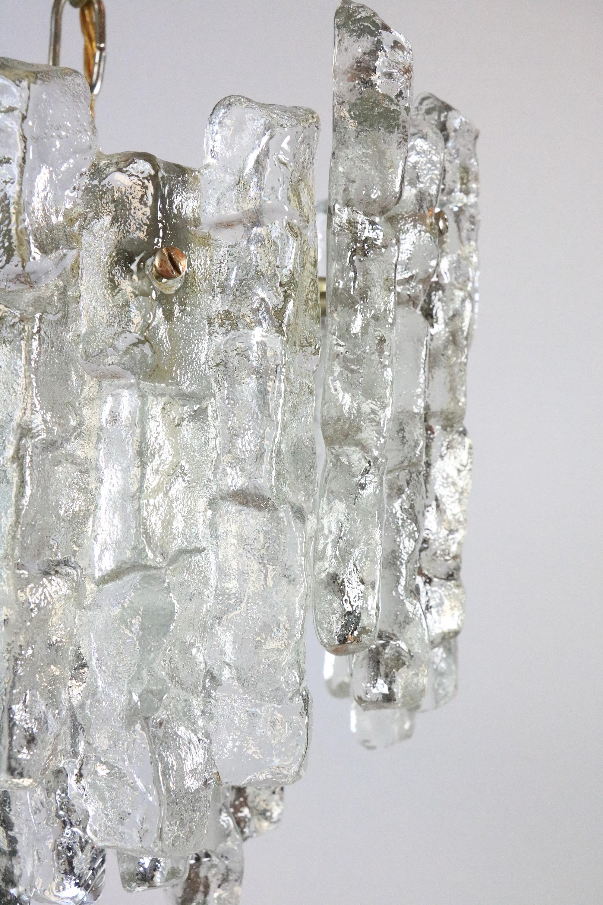 KALMAR Austria Hanging Lamp, Chandelier, Ice Glass, 1970s In Good Condition For Sale In Berlin, BE