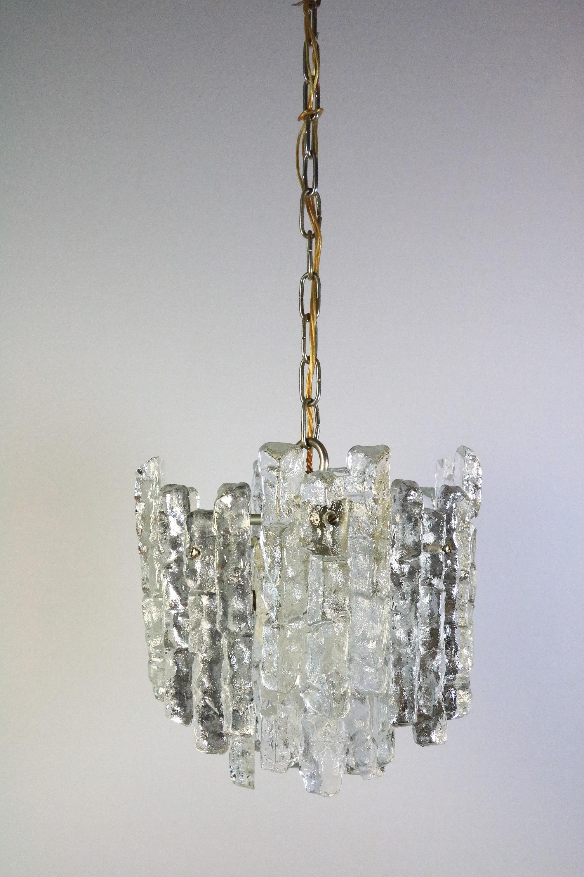 20th Century KALMAR Austria Hanging Lamp, Chandelier, Ice Glass, 1970s For Sale