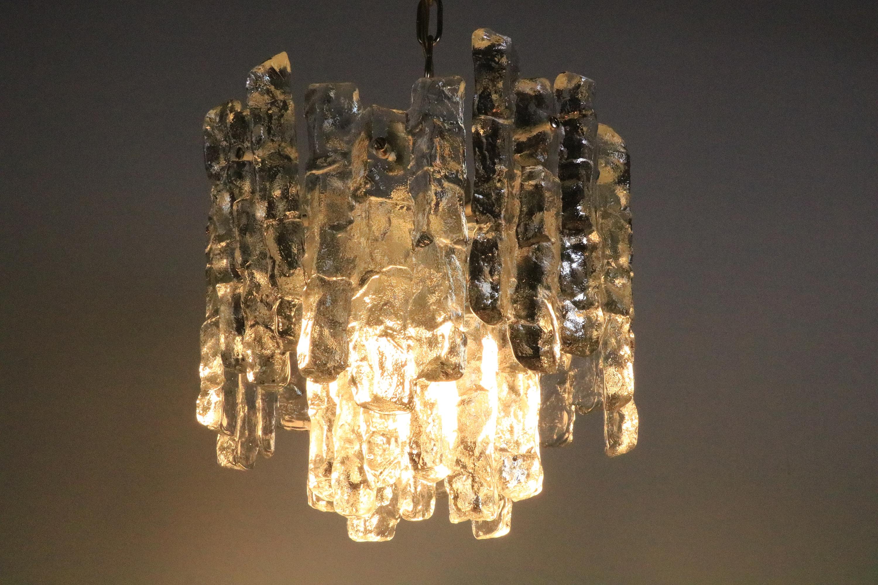 KALMAR Austria Hanging Lamp, Chandelier, Ice Glass, 1970s For Sale 2