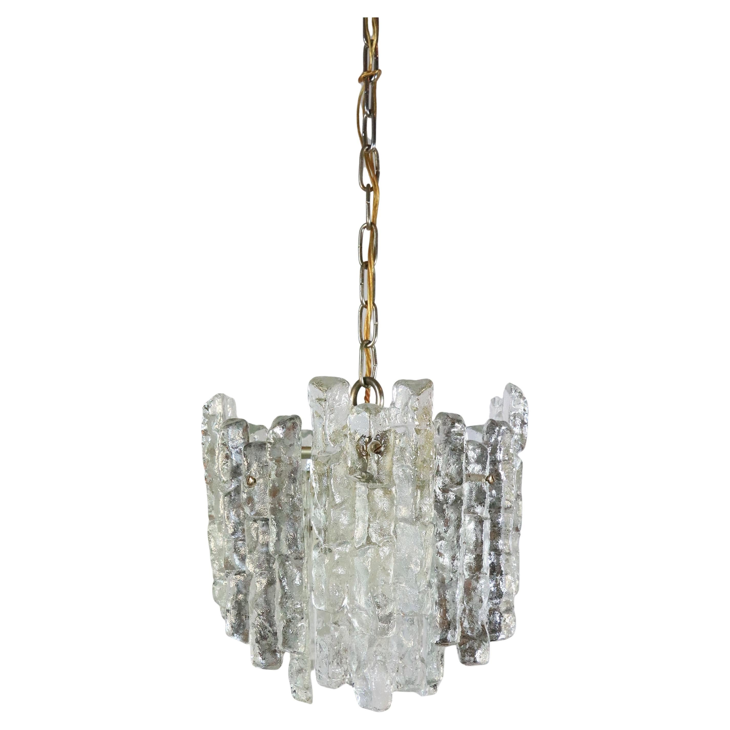 KALMAR Austria Hanging Lamp, Chandelier, Ice Glass, 1970s For Sale