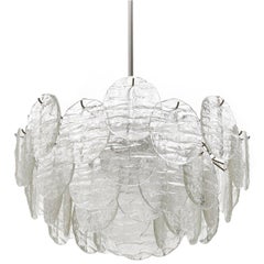 Kalmar Blatt Chandelier, Textured Glass Nickel, 1970s
