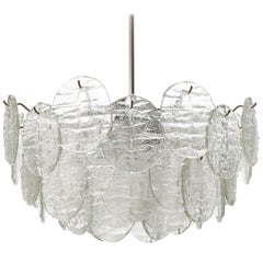 Kalmar Blatt Chandelier, Textured Glass Nickel, 1970s