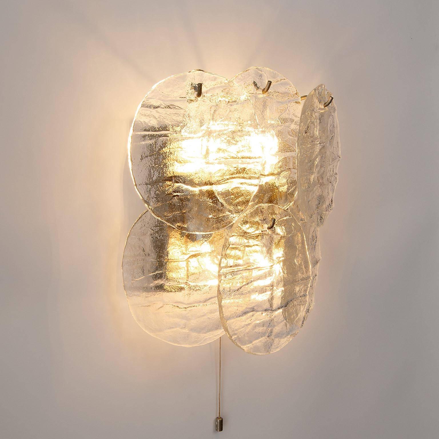 Late 20th Century Kalmar 'Blatt' Sconce Wall Light Lamp, Nickel Glass, 1972 For Sale